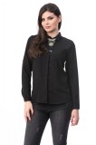 W613-1 Camasa neagra, stil office, cu maneci lungi si colier cu pietre colorate, M/L
