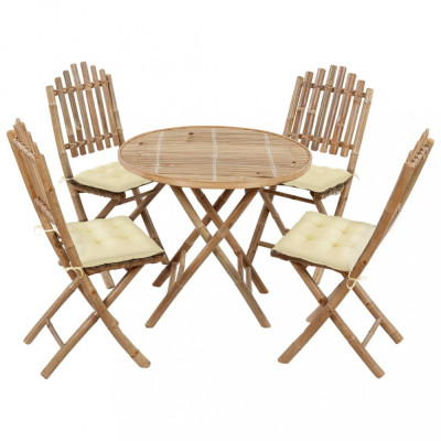 Set mobilier de exterior pliabil, cu perne, 5 piese, bambus foto