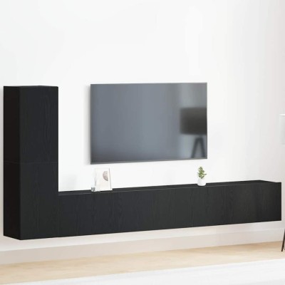 vidaXL Set mobilier TV 3 piese, montat pe perete, lemn de stejar negru foto