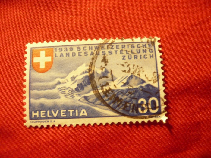 Timbru Elvetia 1939 Peisaje Zurich , Crucea Rosie - 30C stampilat