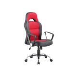 Scaun directorial SL Q033, Cadru cromat, Piele ecologica/Mesh, Inaltime ajustabila, Mecanism de balans, 100 Kg, Rosu/Negru