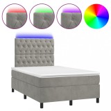 Cumpara ieftin Pat cu arcuri, saltea si LED, gri deschis, 120x200 cm, catifea