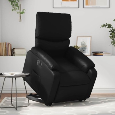 vidaXL Fotoliu rabatabil electric cu ridicare, negru, piele ecologică 3204900 foto