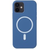 Husa magsafe liquid large hole magnetic shell pentru apple iphone 11, full cover, liquid silicone, magnetica, incarcare wireless, flippy, albastru des