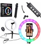 Lampa Circulara LED RGB 26 cm cu Stativ si Suport Telefon pentru Selfie Video Live