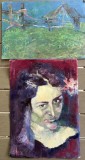 Lot 2 lucrari Ana Teodorescu / 1 tehnica mixta pe carton subtire 36 x 25 + 1 ulei pe panza 40 x 30 / arta romaneasca, tablouri, semnatura, Marine, Acuarela, Realism