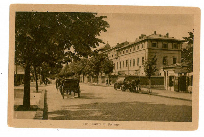 386 - GALATI, Centrul, caruta si trasuri - old postcard, CENSOR - used - 1918 foto