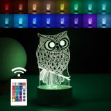 Lampa led decorativa, flippy, 3d, bufnita, cu usb si baterii, 20 cm inaltime, din material acril, lumina multicolora si telecomanda inclusa, alb