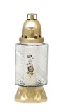 Candela funerara Cross din sticla clara aurie, 25,5 cm, 28 ore