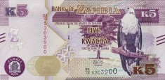 ZAMBIA █ bancnota █ 5 Kwacha █ 2018 █ P-57 █ UNC █ necirculata