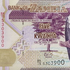 ZAMBIA █ bancnota █ 5 Kwacha █ 2018 █ P-57 █ UNC █ necirculata