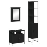 Cumpara ieftin Set mobilier de baie, 3 piese, negru, lemn compozit