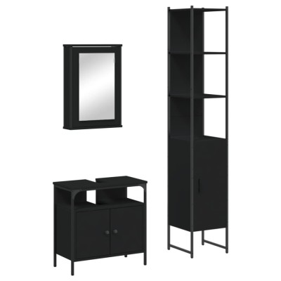Set mobilier de baie, 3 piese, negru, lemn compozit foto