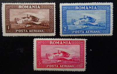 Romania LP 80 , Posta aeriana C-Raiu filigran vertical , MH/* foto