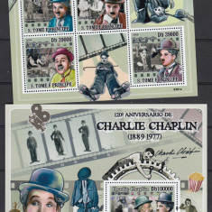 Sao Tome si Principe 2009 - Film - Actori - CHARLIE CHAPLIN - BL + KB - MNH