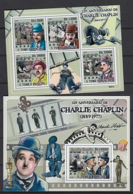 Sao Tome si Principe 2009 - Film - Actori - CHARLIE CHAPLIN - BL + KB - MNH foto