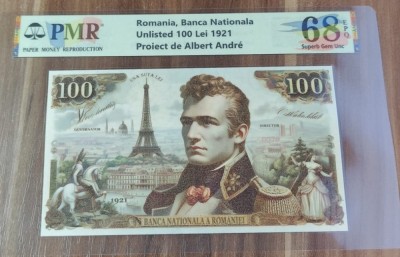 REPRODUCERE pe hartie cu filigran si fire UV proiect bancnota 100 Lei 1921 nr.179 foto