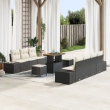 Set de canapele pentru gradina Gossi 10 piese cu perne negru poliratan acacia, canapea de gradina Gossi pentru 2 persoane cu depozitare si perne negru