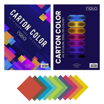 Carton color A4, 200g, 10 culori, 100 coli/set &amp;ndash; NEBO foto