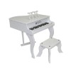 Pian Copii Lemn Alb cu Scaun, 30 Clape, 48 cm, Ideallstore - Pian Acustic Jucarie, Polifonie 48 Note