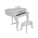 Cumpara ieftin Pian Copii Lemn Alb cu Scaun, 30 Clape, 48 cm, Ideallstore - Pian Acustic Jucarie, Polifonie 48 Note