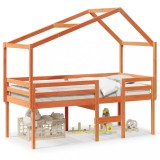 Cumpara ieftin Pat inalt cu acoperis, maro ceruit, 80x200 cm, lemn masiv pin