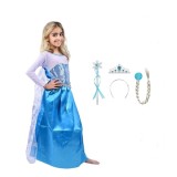 Cumpara ieftin Set Rochie Elsa Frozen cu Accesorii (Coronita, Peruca, Bagheta) IdeallStore&reg; Fete 7-9 Ani (120-130 cm) Albastru Carnaval, Serbare
