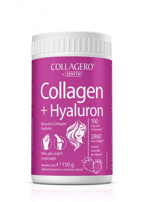 Colagen + AC Hyaluron, 150 g pulbere, par, riduri, unghii, articulatii, aroma capsuni, ZENYTH