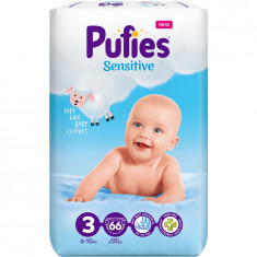 Scutece Pufies Sensitive, 3 Midi, Maxi Pack, 6-10 kg, 66 buc