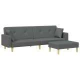 Canapea extensibila cu taburet, 2 locuri, gri inchis, textil