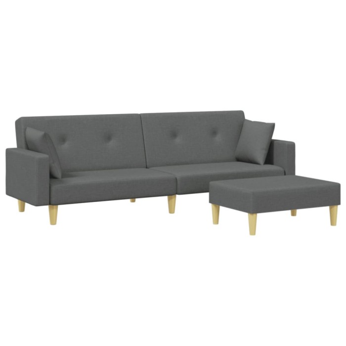 Canapea extensibila cu taburet, 2 locuri, gri inchis, textil