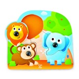 Puzzle din lemn cu butoni - Animale din Jungla cu nas mare, Hape