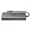 Hub USB-C UGREEN Revodok Pro 313 CM681, 2 x USB-A 3.2 - 1 x USB-A 3.0 - 2 x USB-C - 2 x HDMI - 1 x Jack 3.5mm - 1 x RJ45 - 1 x SD - 1 x microSD, Gri