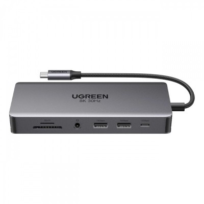 Hub USB-C UGREEN Revodok Pro 313 CM681, 2 x USB-A 3.2 - 1 x USB-A 3.0- 2 x USB-C - 2 x HDMI - 1 x Jack 3.5mm - 1 x RJ45 - 1 x SD - 1 x microSD, Gri foto