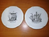 Set 2 farfurii de colectie de perete portelan Rorstrand Sverige Suedia nave vapoare istorice vapor alb negru