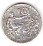 Moneda Argint Cehoslovacia 10 Korun Coroane 1931