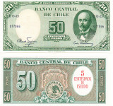 Chile 5 Centesimos (Supratipar pe 50 pesos) 1960 P-126 aUNC