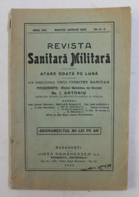 REVISTA SANITARA MILITARA , ANUL XXI , NO. 3 - 4 , MARTIE - APRILIE 1922 foto