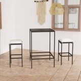 VidaXL Set mobilier bar de grădină cu perne, 3 piese, negru, poliratan