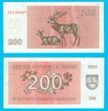 Lituania (pick 43) 200 Talonas 1992 aUNC: Doi cerbi roșii