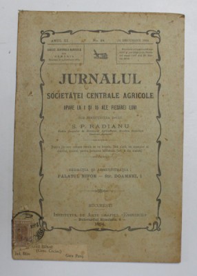 JURNALUL SOCIETATII CENTRALE AGRICOLE , ANUL XI , NR. 24 , 15 DECEMBRIE , 1904 foto