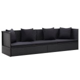 vidaXL Canapea de exterior cu perne, negru, poliratan