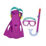 Set masca de scufundari, snorkel si labe inot, Bestway, Roz