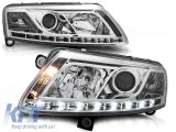 Set de faruri tuning cu lumini DRL reale, potrivit pentru Audi A6 C6 04.2004-2008 sedan/combina, stanga si dreapta Performance AutoTuning