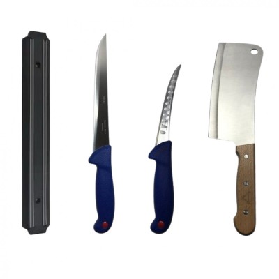 Set profesional de macelarie, dezosat, transat, filetat, 2 cutite, otel carbon, suport magnetic, satar foto