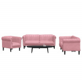 VidaXL Set de canapele, 3 piese, roz, catifea