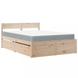 Cumpara ieftin Pat cu sertare si saltea, 120x200 cm, lemn masiv pin