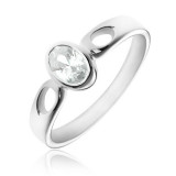 Inel argint - zircon transparent oval, brațe cu mici lacrimi - Marime inel: 54