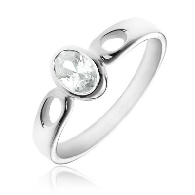 Inel argint - zircon transparent oval, brațe cu mici lacrimi - Marime inel: 54 foto
