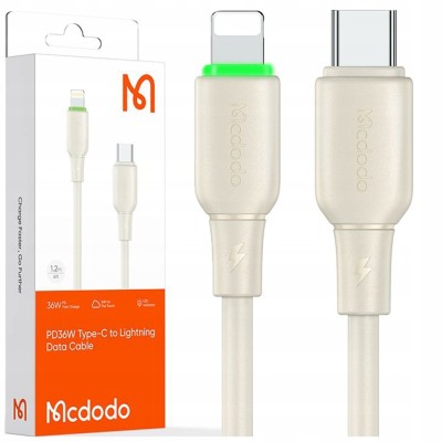 Mcdodo &amp;Icirc;ncărcător Usb-C Fulger Cablu De &amp;Icirc;ncărcare Rapidă Pentru Iphone 1M Led Bej foto